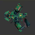 Green Mechanical Weapon With Futuristic Design Yellow Accents Mechanical Grip And Detailed Structure
