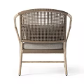 Natural Style Leisure Chair With Rattan Back Wooden Armrests And Gray Cushion
