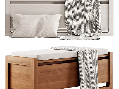Cozy Kids Bed With Wooden Frame Soft Mattress And Herringbone Blanket 3d model