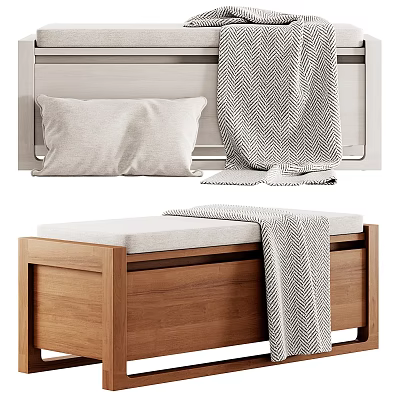 Cozy Kids Bed With Wooden Frame Soft Mattress And Herringbone Blanket 3d model