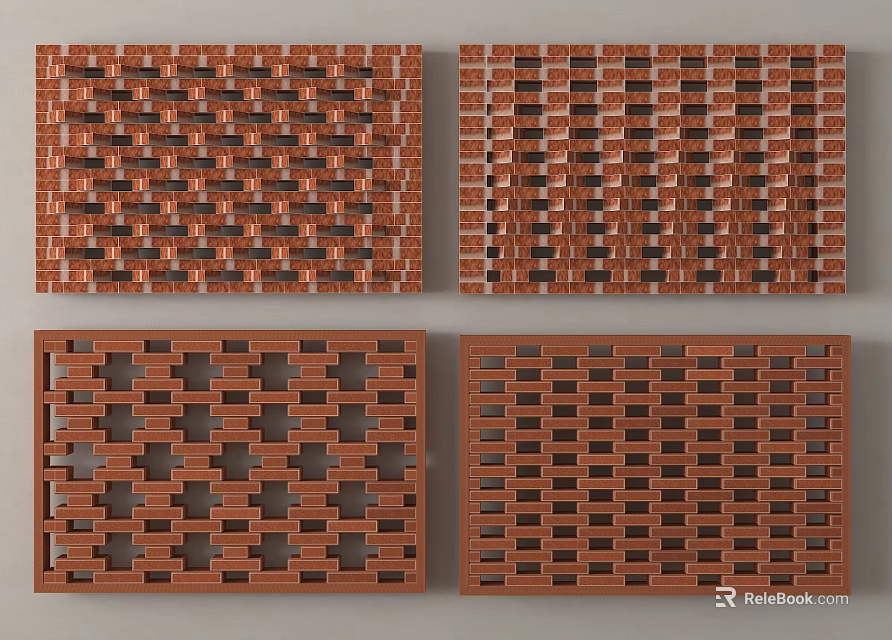 Red Brick Decorative Partitions With Various Intricate Lattice Design Patterns 3d model