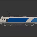 Modern Blue and White Electric Train With Pantograph Top Red Details On Tracks 3d model