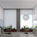 Modern Beauty Hair Salon Interior With Styling Chairs Mirrors Product Shelves Counter And Lighting
