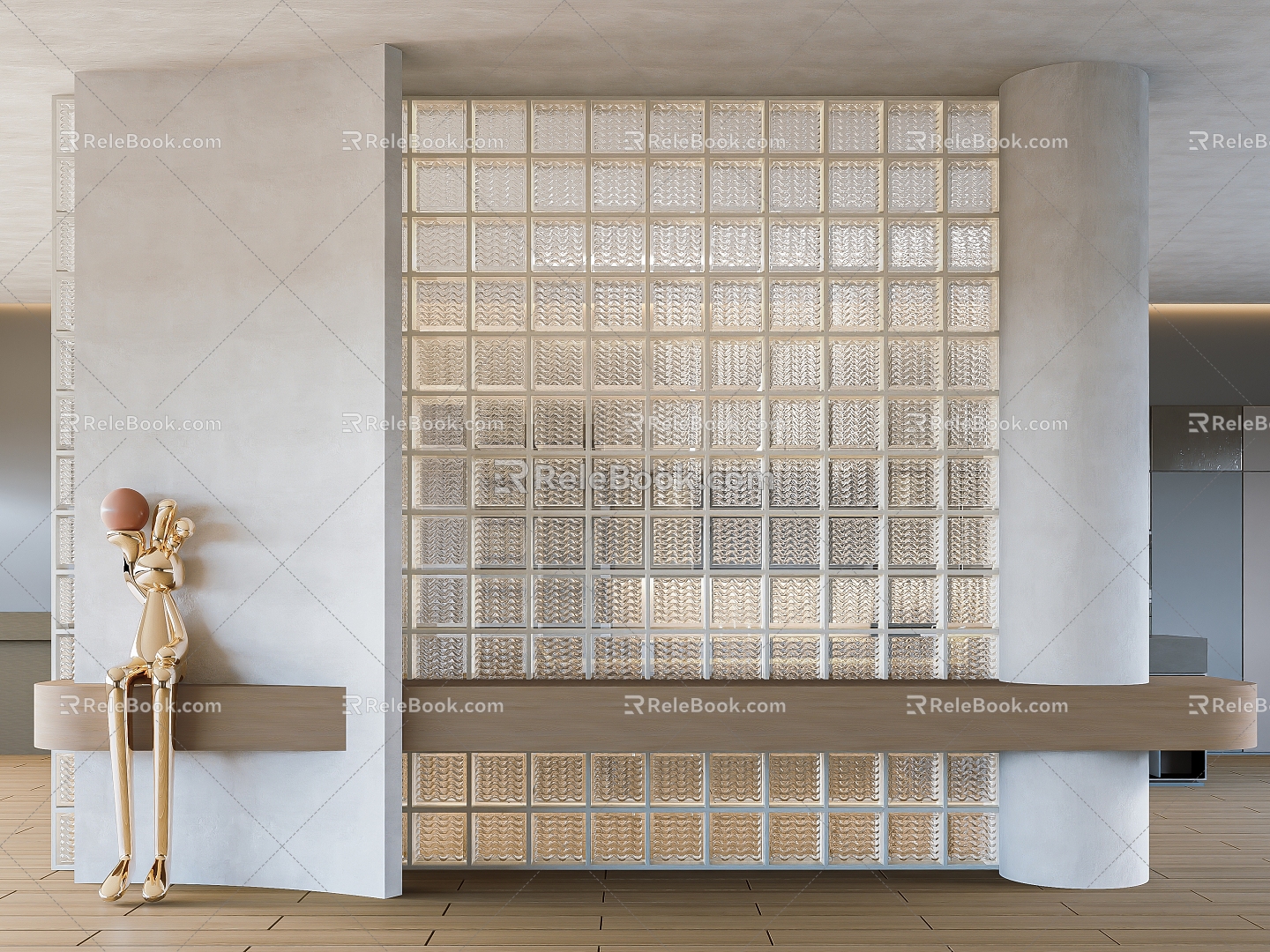 Modern glass brick partition 3d model