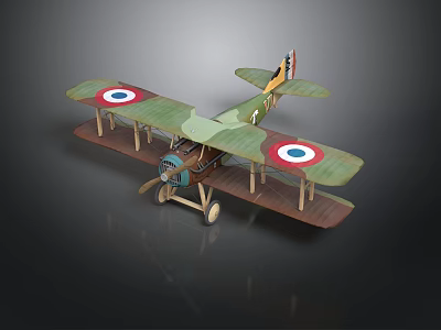 Vintage Green Brown Biplane Model With Circular Emblems For Aviation And Space Exploration 3d model