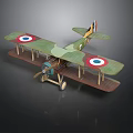 Vintage Green Brown Biplane Model With Circular Emblems For Aviation And Space Exploration