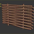 Rustic Decorative Wooden Fence With Interlaced Slats On Dark Reflective Surface 3d model
