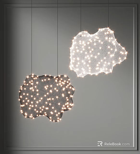 Modern Mesh Design Pendant Lights With Small Illuminated Bulbs In Dark And Light Tones 3d model 