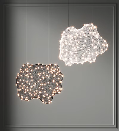 Modern Mesh Design Pendant Lights With Small Illuminated Bulbs In Dark And Light Tones 3d model