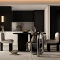 Round Black Dining Table Set With White Chairs Rabbit Decor Fireplace And Flower Vase