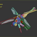 Blue Sci Fi Mechanical Dragonfly Toy With Large Wings Yellow Red Details Metallic Legs