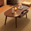 Wooden Sofa Coffee Table Set With Drawer Decorative Vase Candles Books Coffee Cup On Rug