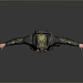 Female Character In Camouflage Uniform With Red Hair Headphones Backpack Arms Outstretched Gray Background