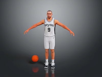 Man Wearing SPURS Number 9 Jersey Standing with Basketball on Gray Background 3d model