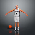 Man Wearing SPURS Number 9 Jersey Standing with Basketball on Gray Background