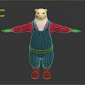 Cartoon Polar Bear Character In Red Shirt Blue Overalls And Brown Boots With Arms Outstretched
