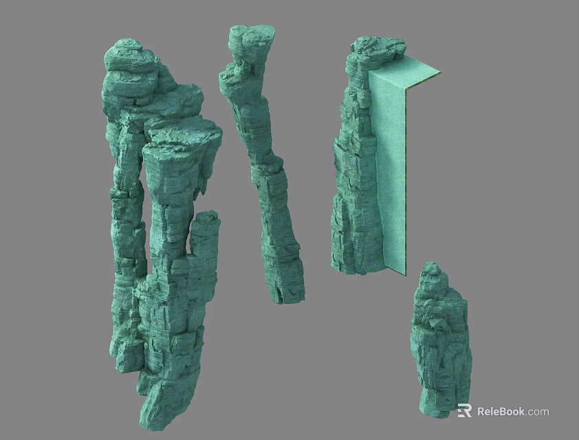 Garden Landscape Decorative Green Stone Rock Structures With Columnar And Stacked Formations 3d model 