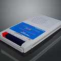 White Computer External Modem With Blue Label Ventilated Top And Red Black Ports 3d model