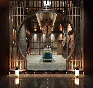 New Chinese-style foyer hotel end view 3d model