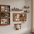 Organized Wall Storage With Wooden Shelves Cork Board Books Hooks And Decorations