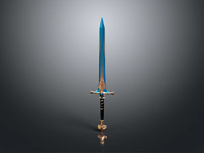 Ornate Fantasy Sword With Blue Blade Golden Accents And Black Hilt 3d model