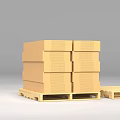 Securely Stacked Brown Cardboard Boxes on Wooden Pallets with Blue Labels
