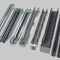 Various Modern Escalators With Different Step Structures And Color Variations 3d model
