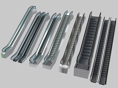Various Modern Escalators With Different Step Structures And Color Variations 3d model