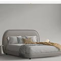 Modern Kids Bed with Curved Headboard Soft Pillows Cozy Blanket and Side Table Pendant Lights