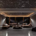 Modern Home Theater Room With Starry Ceiling Large Screen And Plush Seating Furniture