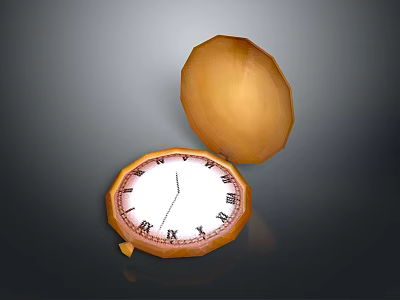 Vintage Open Pocket Watch With Roman Numeral Dial And Gold Case 3d model