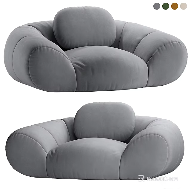Modern Gray Single Sofa With Soft Upholstery And Round Comfortable Design 3d model 