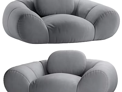 Modern Gray Single Sofa With Soft Upholstery And Round Comfortable Design 3d model