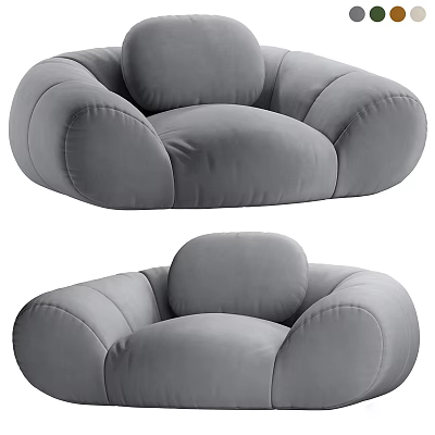 Modern Gray Single Sofa With Soft Upholstery And Round Comfortable Design 3d model