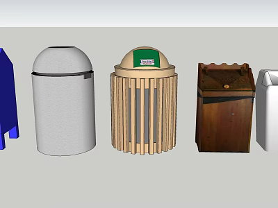 Public Facilities Trash Bins With Dome Lid Grid Design And Wooden Containers 3d model
