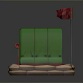 Green Outdoor Tent Furniture With Red Flag And Beige Base Mats