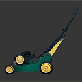Green Lawn Mower With Black Handle Yellow Wheels And Bottom Engine