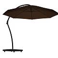 Large And Small Outdoor Dark Brown Umbrellas With Curved Poles Square Bases