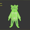 3D Purple Raccoon Character With Golden Crown Green Eyes White Hoodie And Dark Pants