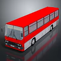 Red Bus With Red Body And White Lower Section Multiple Windows On Black Reflective Background