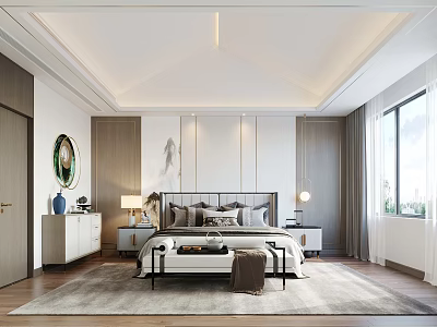 Modern Bedroom Interior Design With Comfortable Bed Nightstands Lamps And Area Rug 3d model