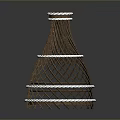 Woven Rattan Household Decor Item With White Ring Accents And Conical Shape