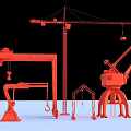 Industrial Equipment Including Red Gantry Cranes Heavy Duty Mechanical Lifting Machinery
