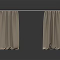 Beige Textured Curtains Hung On White Rod Against Gray Background