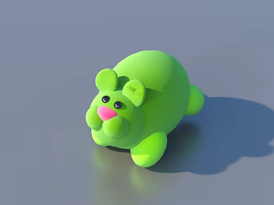 Green Pig Shaped Stuffed Toy With Pink Nose And Black Eyes Lying Down 3d model