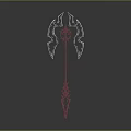 Red Long Handle Fantasy Weapon With Pink Glowing Accents And Intricate Patterns