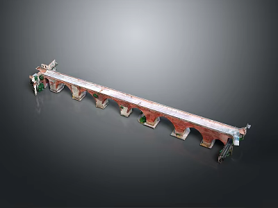 Detailed Brick Arch Bridge Model Featuring Multiple Arches And Side Railings 3d model