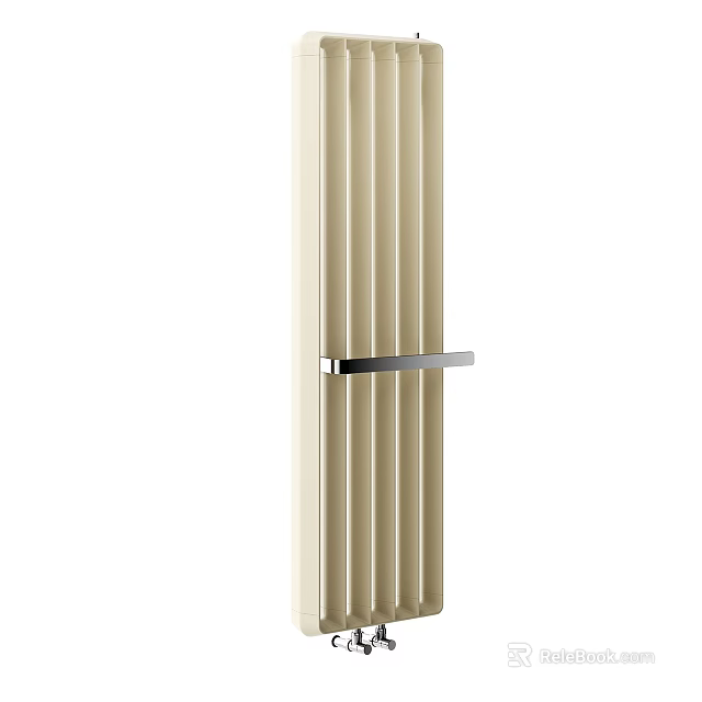 Beige Vertical Radiator With Modern Design And Metal Rail For Home Heating 3d model 
