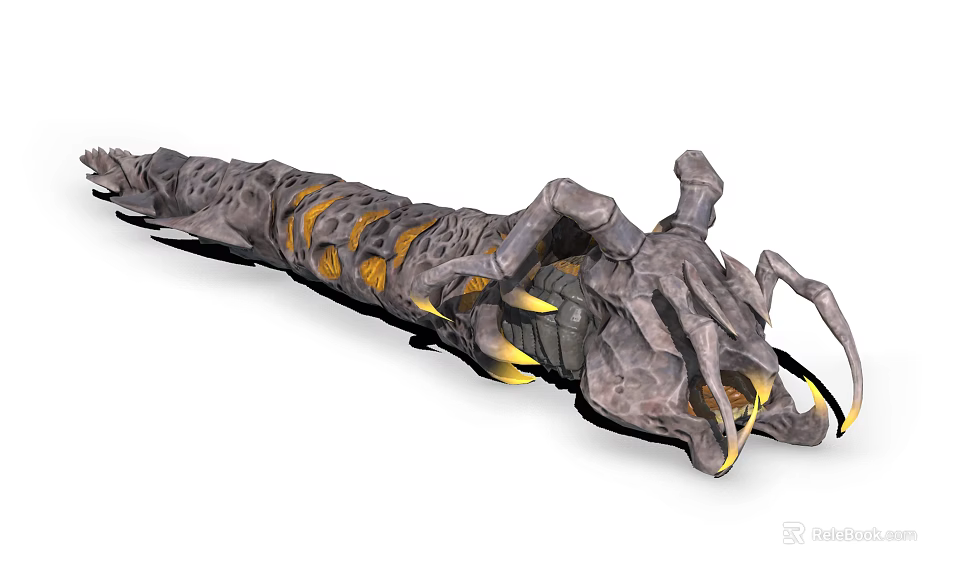 Fantasy Giant Insect Like Creature With Armored Body Glowing Yellow Parts Claws And Tentacles 3d model 