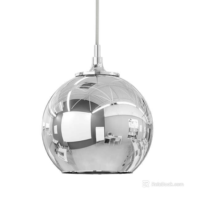 Silver Spherical Pendant Light with Polished Reflective Surface for Modern Interior Design 3d model 
